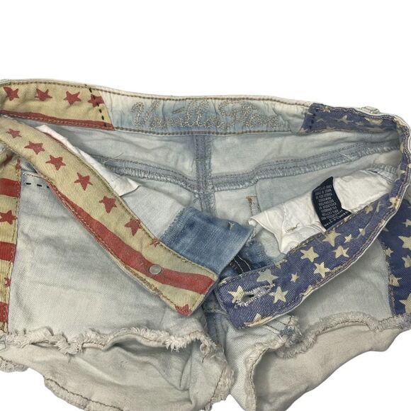 Vanilla Star Jean Shorties Cut Off Stars Stripes Flag Distressed Shorts Womens 3 - Picture 3 of 8